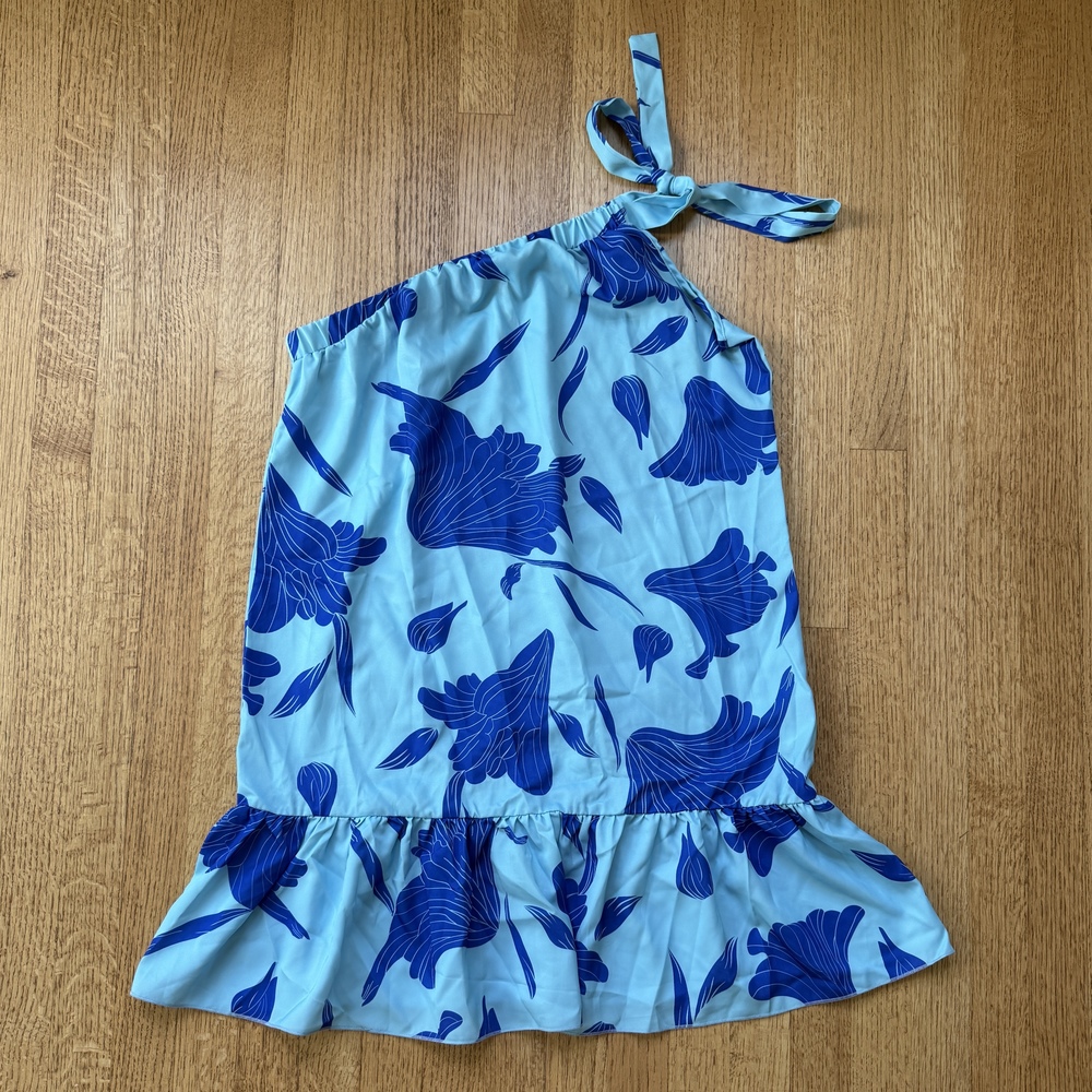NWT SHEIN Privé Women Fashionable Floral Print Knot Asymmetrical Shoulder Dress